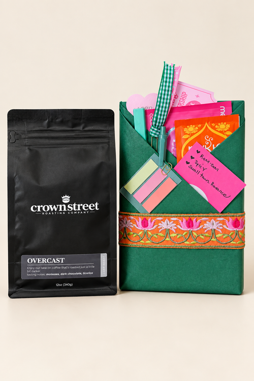 Blind Date with a Book and coffee combo on a neutral background