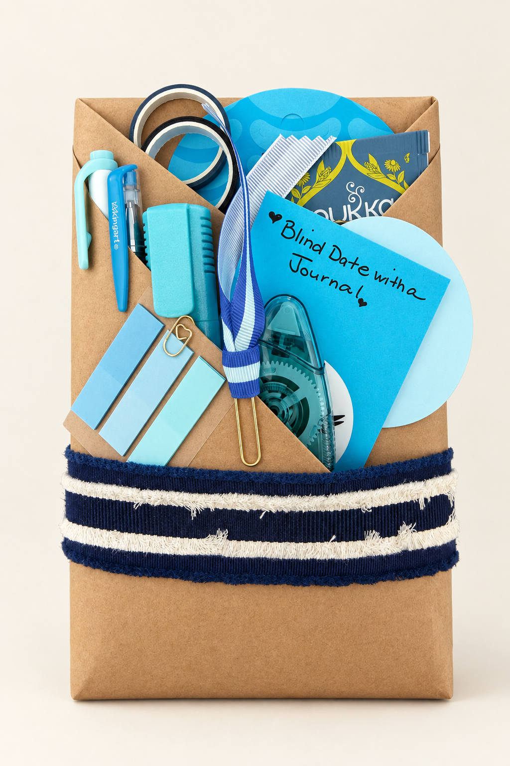 Blue-themed journal gift with a clean background