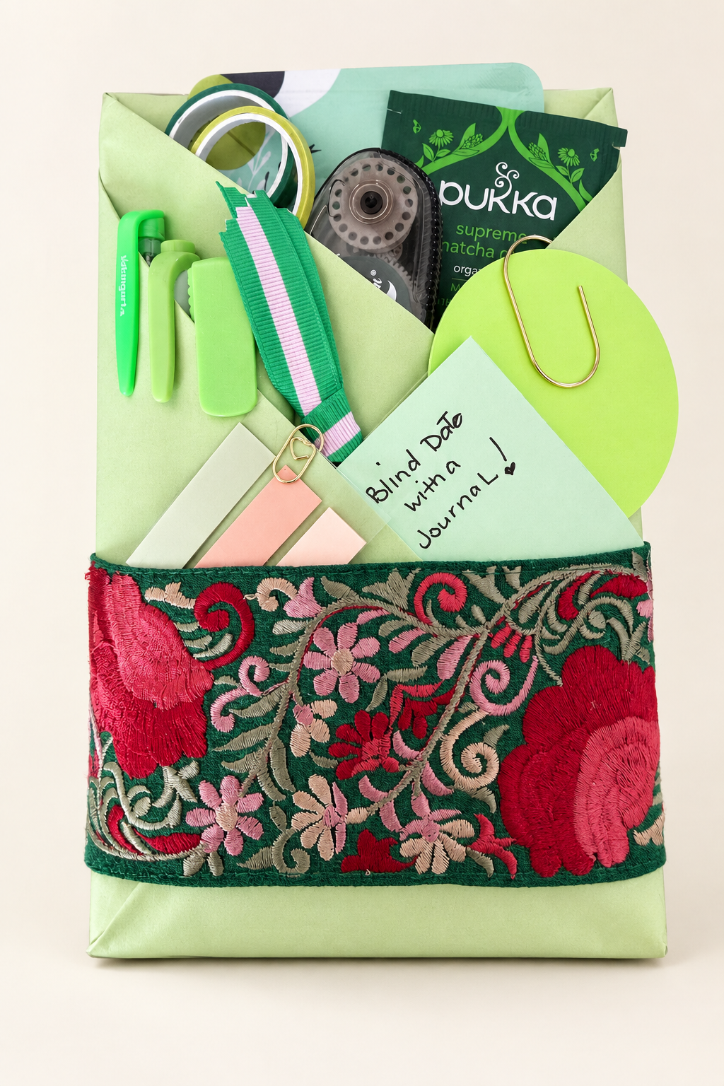 Green journal gift with a clean background